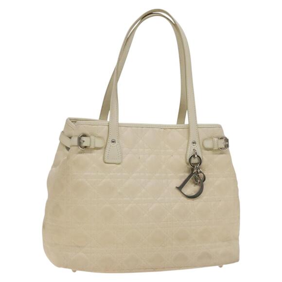 DIOR Canage Tote Bag Coated Canvas Leather Ivory Silver - Picture 1 of 12